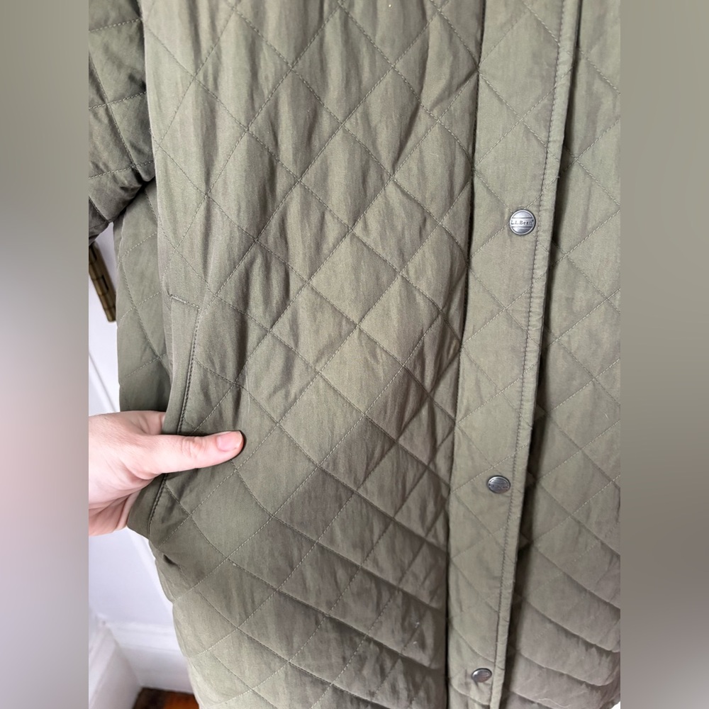 LL Bean Quilted Barn Coat Chore Coat Olive Khaki Green Black Corduroy, Size 3X - Picture 4 of 8